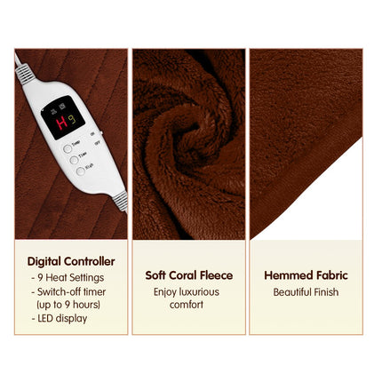 Laura Hill Heated Electric Blanket Throw Rug Coral Warm Fleece Brown.