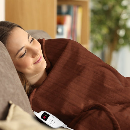 Laura Hill Heated Electric Blanket Throw Rug Coral Warm Fleece Brown.