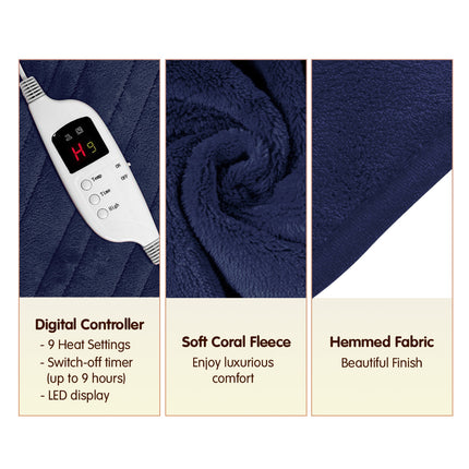 Laura Hill Heated Electric Blanket Coral Warm Fleece Winter Blue.