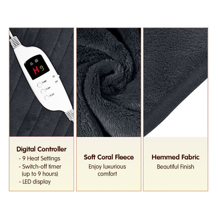 Laura Hill Heated Electric Blanket Throw Rug Coral Warm Fleece Grey.