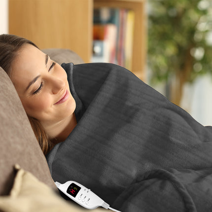 Laura Hill Heated Electric Blanket Throw Rug Coral Warm Fleece Grey.