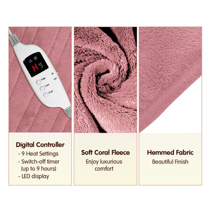 Laura Hill Heated Electric Blanket Throw Rug Coral Warm Fleece Pink.
