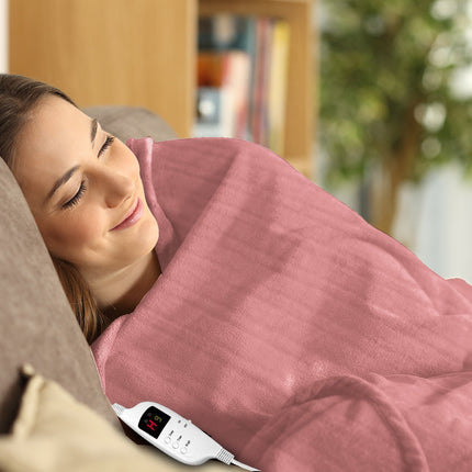 Laura Hill Heated Electric Blanket Throw Rug Coral Warm Fleece Pink.