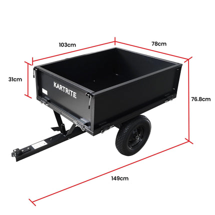 Kartrite Heavy Duty Dump Cart 270kg Capacity Pneumatic Tyres Quick Release Pedal Removable Tailgate Trailer for Garden.