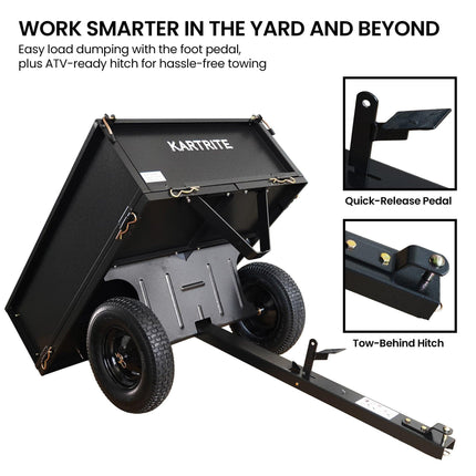 Kartrite Heavy Duty Dump Cart 270kg Capacity Pneumatic Tyres Quick Release Pedal Removable Tailgate Trailer for Garden.
