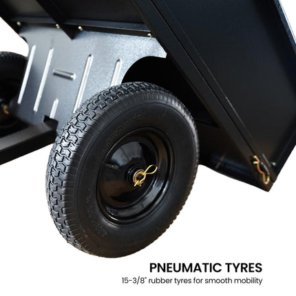 Kartrite Heavy Duty Dump Cart 270kg Capacity Pneumatic Tyres Quick Release Pedal Removable Tailgate Trailer for Garden.