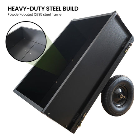 Kartrite Heavy Duty Dump Cart 270kg Capacity Pneumatic Tyres Quick Release Pedal Removable Tailgate Trailer for Garden.