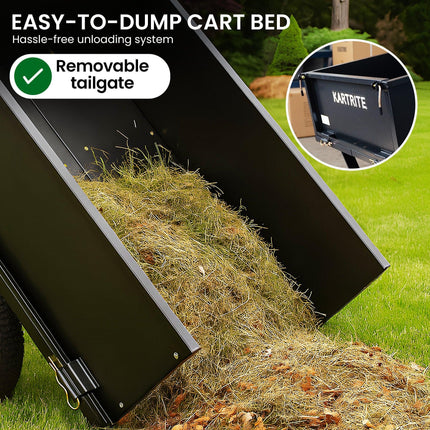 Kartrite Heavy Duty Dump Cart 270kg Capacity Pneumatic Tyres Quick Release Pedal Removable Tailgate Trailer for Garden.