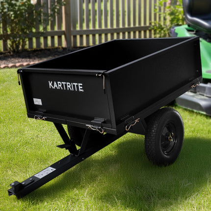 Kartrite Heavy Duty Dump Cart 270kg Capacity Pneumatic Tyres Quick Release Pedal Removable Tailgate Trailer for Garden.