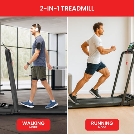 Powertrain K500 Walking Pad Treadmill 2 in 1 Foldable Walking & Running Machine w/2.5HP Motor Dual LED Displays 2 Level.
