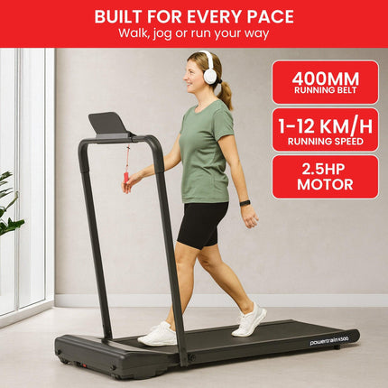 Powertrain K500 Walking Pad Treadmill 2 in 1 Foldable Walking & Running Machine w/2.5HP Motor Dual LED Displays 2 Level.