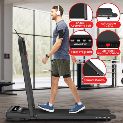 Powertrain K500 Walking Pad Treadmill 2 in 1 Foldable Walking & Running Machine w/2.5HP Motor Dual LED Displays 2 Level.
