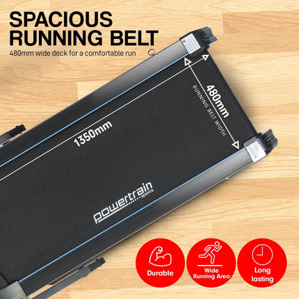 Powertrain V1200 Treadmill with Shock-Absorbing System.