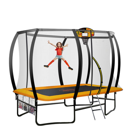 Kahuna 6 Ft X 9 Ft Rectangular Outdoor Trampoline With LED Basketball Set Orange.