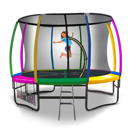 Kahuna 8ft Outdoor Rainbow Trampoline For Kids And Children Suited For Fitness Exercise Gymnastics With Safety Enclosure.
