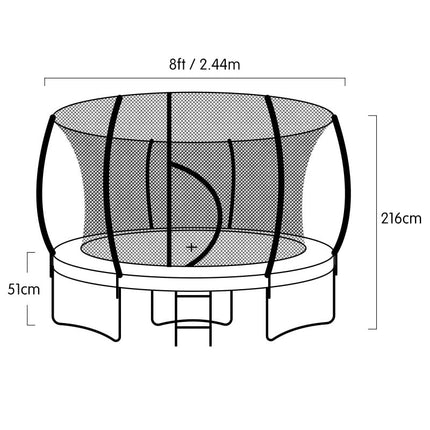 Kahuna 8ft Outdoor Trampoline Kids Children With Safety Enclosure Mat Pad Net Ladder Basketball Hoop Set - Rainbow.