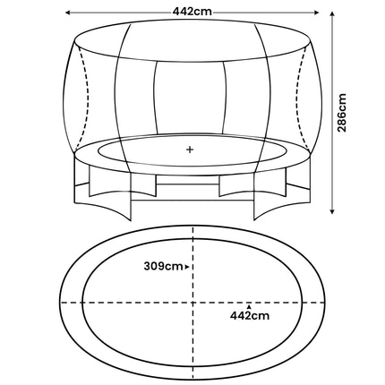 Kahuna 10 ft x 15 ft Oval Outdoor Trampoline w/ Basketball Set Reversible Rainbow & Orange Safety Pad Safety Net Ladder.