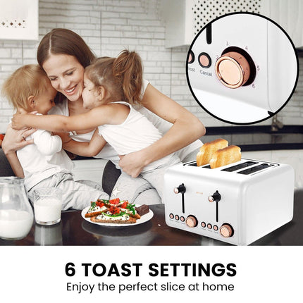 Pronti 4 Slice Toaster Rose Trim Collection - White.