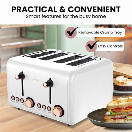 Pronti 4 Slice Toaster Rose Trim Collection - White.