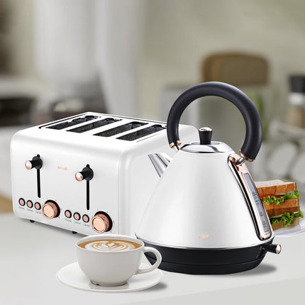 Pronti 4 Slice Toaster Rose Trim Collection - White.