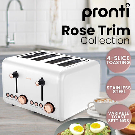 Pronti 4 Slice Toaster Rose Trim Collection - White.