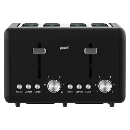 Pronti Silver Noir Collection 4 Slice Toaster with Dual Controls.