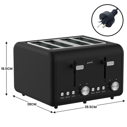 Pronti Silver Noir Collection 4 Slice Toaster with Dual Controls.