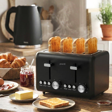 Pronti Silver Noir Collection 4 Slice Toaster with Dual Controls.