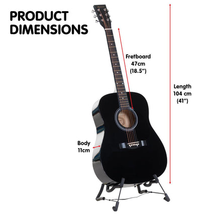 Karrera 41in Acoustic Wooden Guitar with Bag - Black.