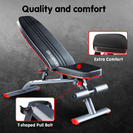 Powertrain Home Gym Bench Adjustable Flat Incline Decline FID 250KG Load.