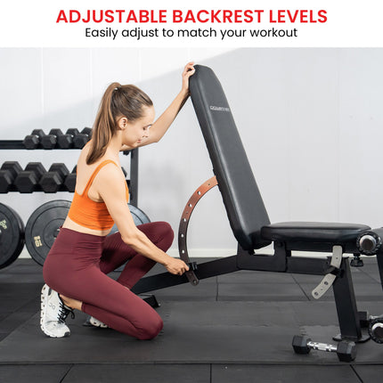 Powertrain Multi Workout Bench with Transport Wheels and Adjustable Backrest.