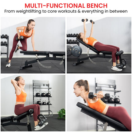 Powertrain Multi Workout Bench with Transport Wheels and Adjustable Backrest.