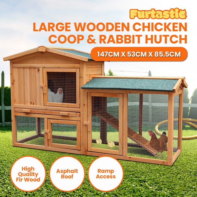 Furtastic Large Wooden Chicken Coop & Rabbit Hutch With Ramp.