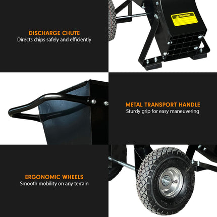 Ducar 89mm Key Electric Start Wood Chipper 420cc 15hp 4-stroke Engine Unleaded Petrol Garden Shredder Mulcher Grinder - 601c Black.