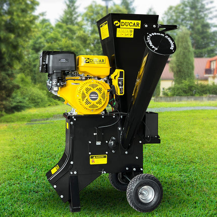 Ducar 89mm Key Electric Start Wood Chipper 420cc 15hp 4-stroke Engine Unleaded Petrol Garden Shredder Mulcher Grinder - 601c Black.