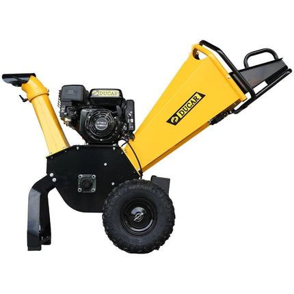 Ducar 70p 3600 Rpm Yellow Black Wood Chipper Shredder Mulcher Grinder Recoil & Electrical Starting System 100mm Capacity Ohv 4-stroke Engine 212cc Unleaded Petrol.