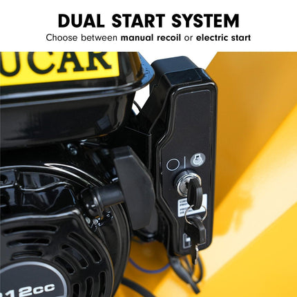 Ducar 70p 3600 Rpm Yellow Black Wood Chipper Shredder Mulcher Grinder Recoil & Electrical Starting System 100mm Capacity Ohv 4-stroke Engine 212cc Unleaded Petrol.
