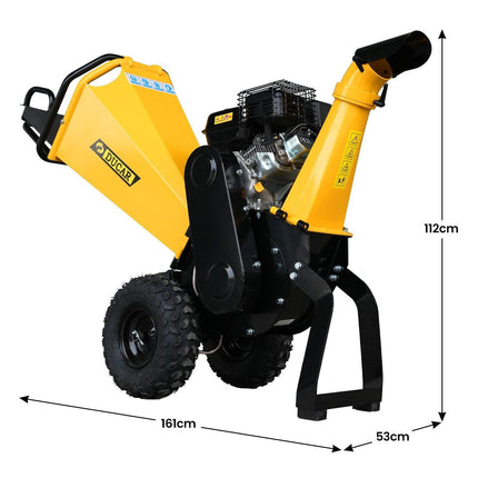 Ducar 70p 3600 Rpm Yellow Black Wood Chipper Shredder Mulcher Grinder Recoil & Electrical Starting System 100mm Capacity Ohv 4-stroke Engine 212cc Unleaded Petrol.