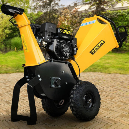 Ducar 70p 3600 Rpm Yellow Black Wood Chipper Shredder Mulcher Grinder Recoil & Electrical Starting System 100mm Capacity Ohv 4-stroke Engine 212cc Unleaded Petrol.