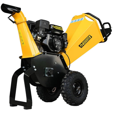 Ducar 70p 3600 Rpm Yellow Black Wood Chipper Shredder Mulcher Grinder Recoil & Electrical Starting System 100mm Capacity Ohv 4-stroke Engine 212cc Unleaded Petrol.