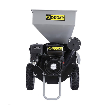 Ducar Wood Chipper Shredder Mulcher Garden 8hp Petrol Motor Upright Grinder - Silver.
