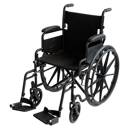 Orthonica New Steel Wheelchair In Black Foldable Lightweight Disability Aid Portable Heavy-duty 24-inch Adjustable Footrest Steel Frame.