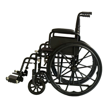 Orthonica New Steel Wheelchair In Black Foldable Lightweight Disability Aid Portable Heavy-duty 24-inch Adjustable Footrest Steel Frame.