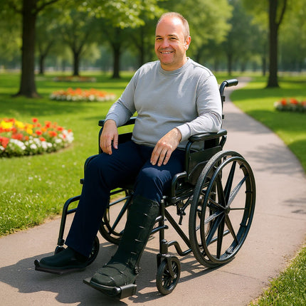 Orthonica New Steel Wheelchair In Black Foldable Lightweight Disability Aid Portable Heavy-duty 24-inch Adjustable Footrest Steel Frame.