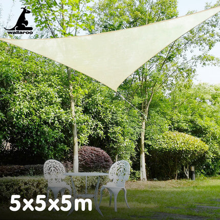 Wallaroo Waterproof 160GSM Outdoor Sun Shade Sail Canopy 5m Triangle.