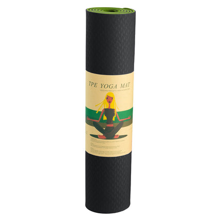 Powertrain TPE Yoga Exercise Mat Home Gym Pilates Fitness 8mm Thick in Black/Green.