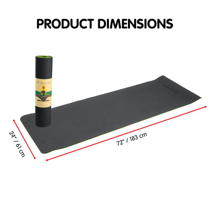 Powertrain TPE Yoga Exercise Mat Home Gym Pilates Fitness 8mm Thick in Black/Green.