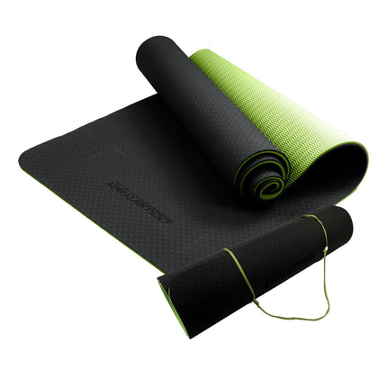 Powertrain TPE Yoga Exercise Mat Home Gym Pilates Fitness 8mm Thick in Black/Green.