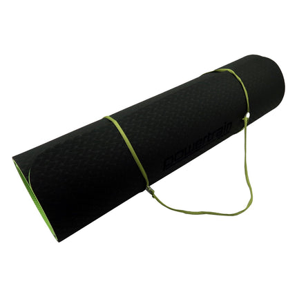 Powertrain TPE Yoga Exercise Mat Home Gym Pilates Fitness 8mm Thick in Black/Green.