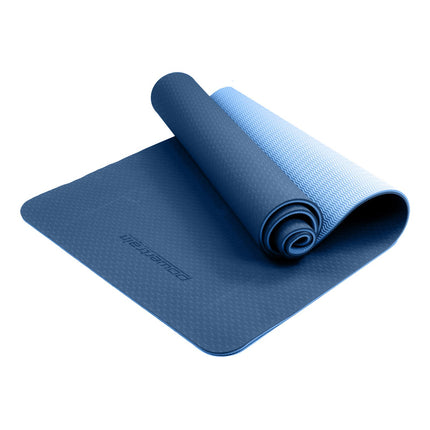 Powertrain TPE Yoga Exercise Mat Home Gym Pilates Fitness 8mm Thick in Dark Blue.